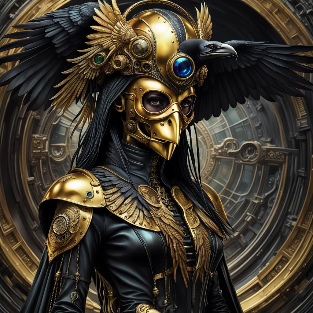 Cyberpunk Raven Plague Doctor in Gothic Style