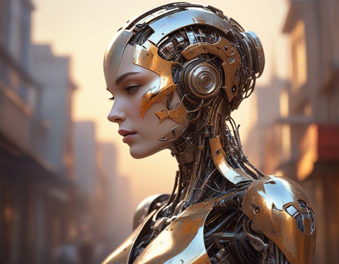 Cyborg Supervillain in Dreamy Watercolor Style