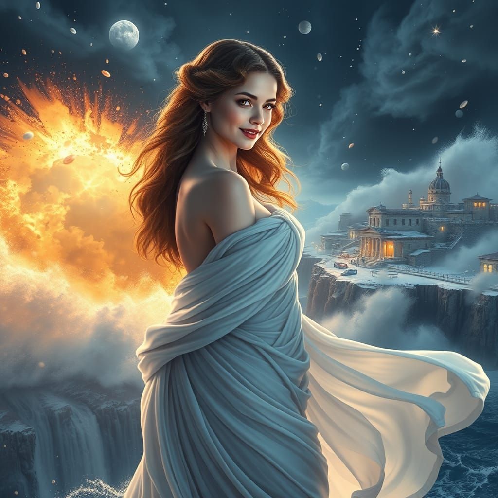 Greek Goddess in Winter Cyclone, Digital Art