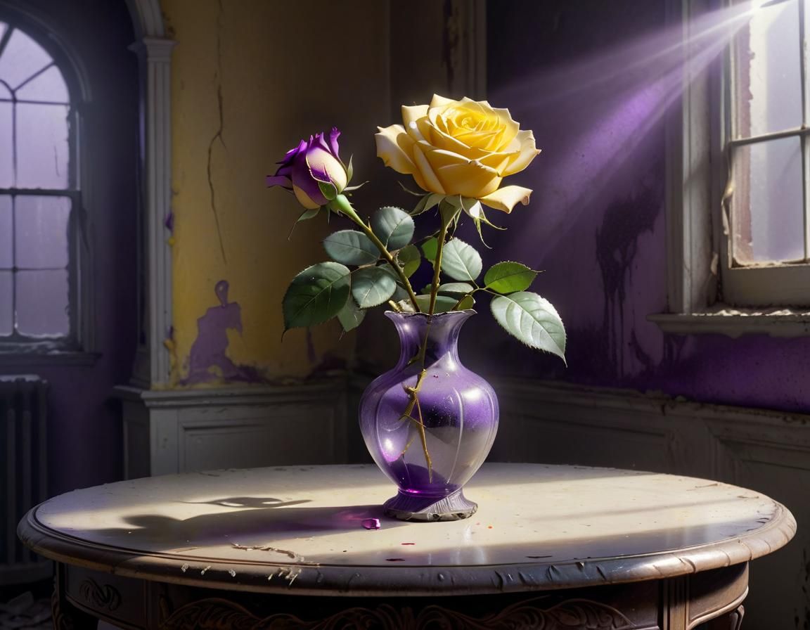 Yellow Rose Sunbeam in Abandoned Victorian Parlor