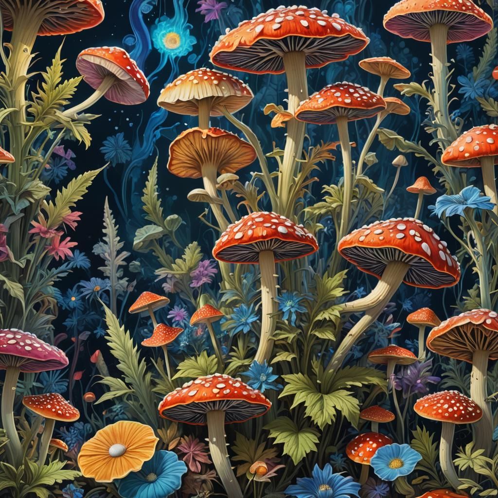 Psychedelic Botanicals in Hyper-Realistic Digital Painting