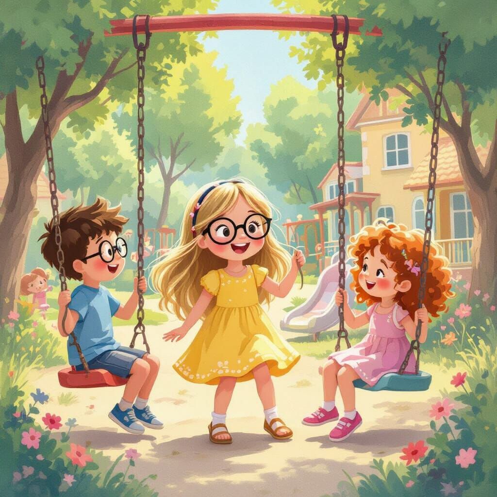 Children's Playground in Dreamy Pastel Illustration