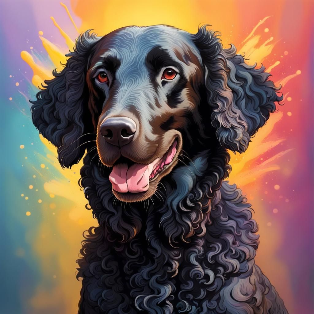 Hyperrealistic Angel Dog with Curly Black Coat