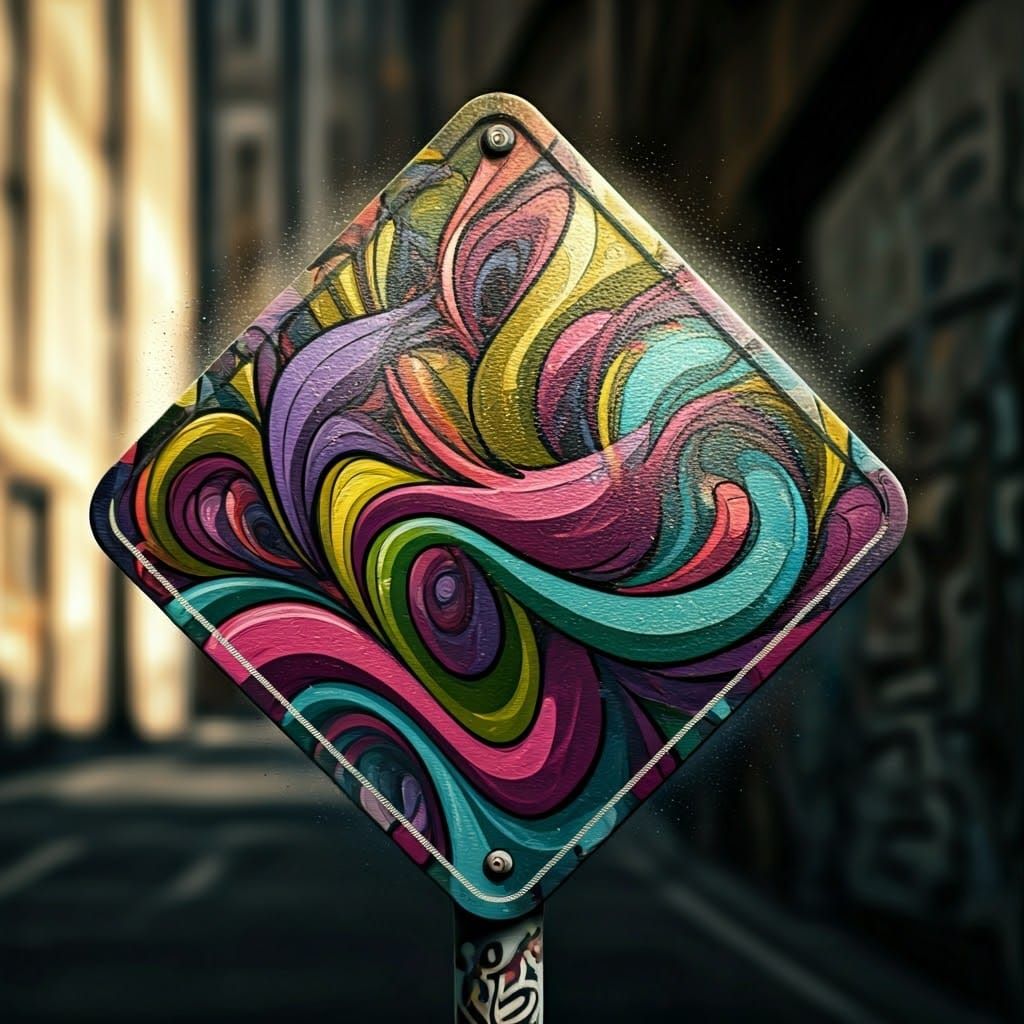 Graffiti Street Sign in Abstract Expressionist Style