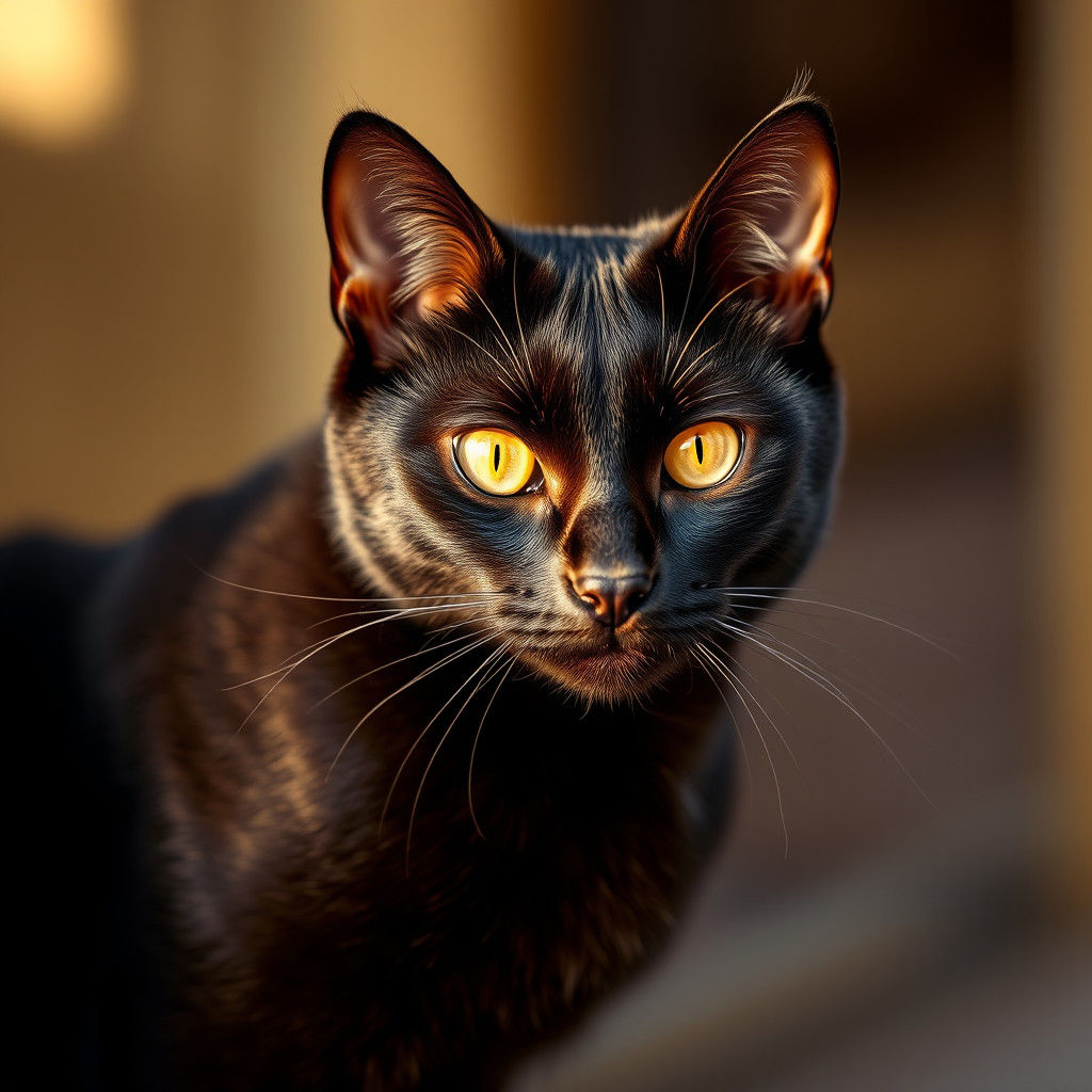 Black Cat with Yellow Eyes in Natural Light