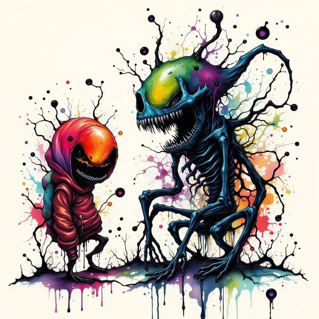 Whimsical Ink Creatures in Miniature Hoodies