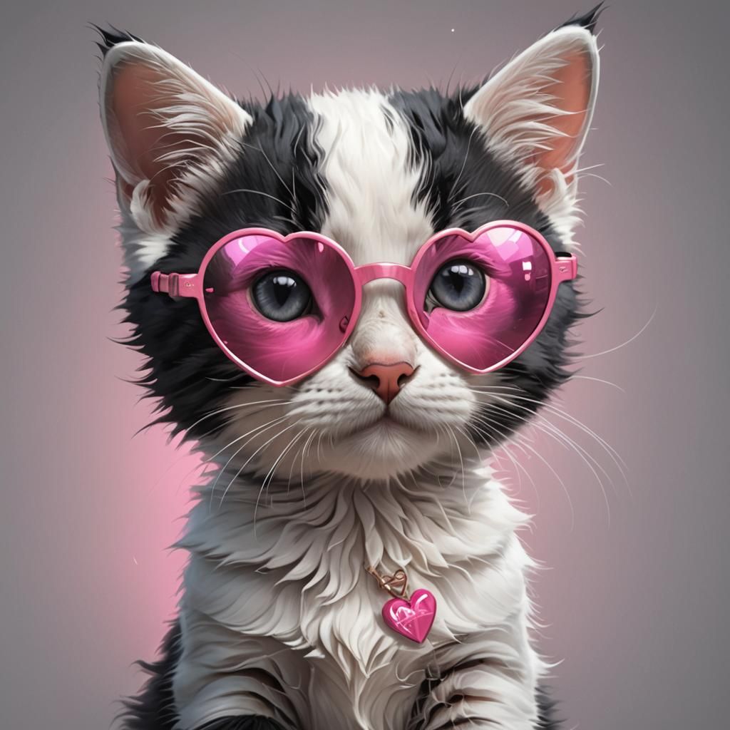 Kitten in Pink Sunglasses: Digital Art Portrait