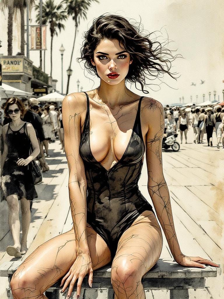 1950s Pin-Up Boardwalk Pose in Rackham-Schiele Style