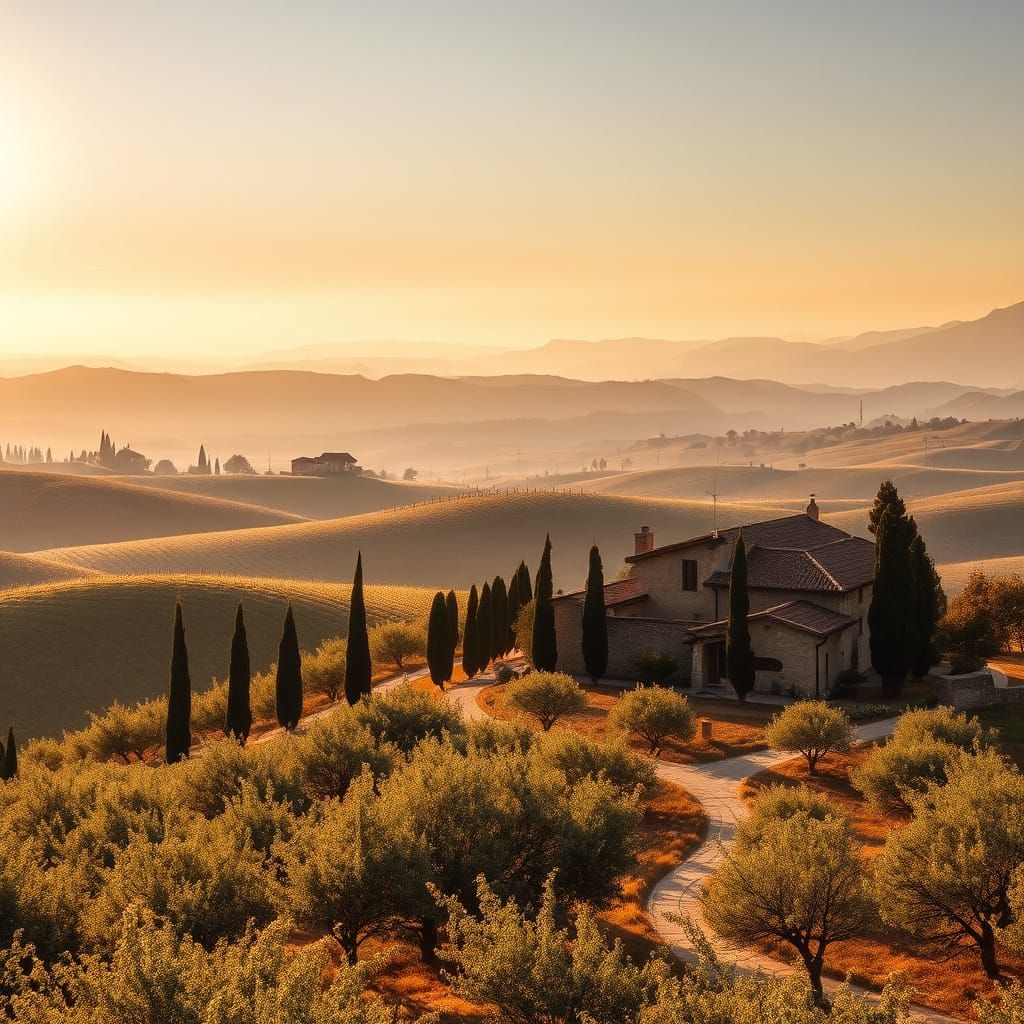 Tuscan Hills at Golden Hour: A Hyperrealistic Landscape