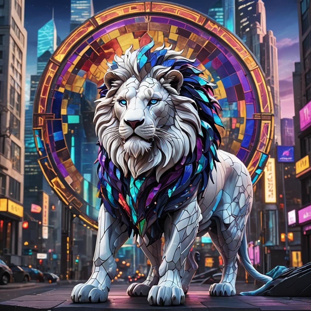Biomechanical Lion with Stained Glass Mane