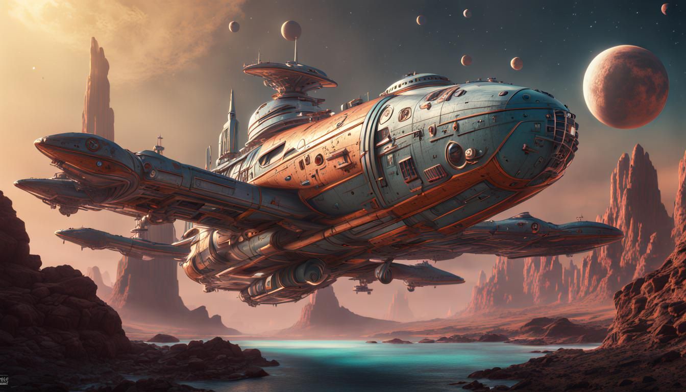 United Planets Cruiser: Detailed Matte Painting