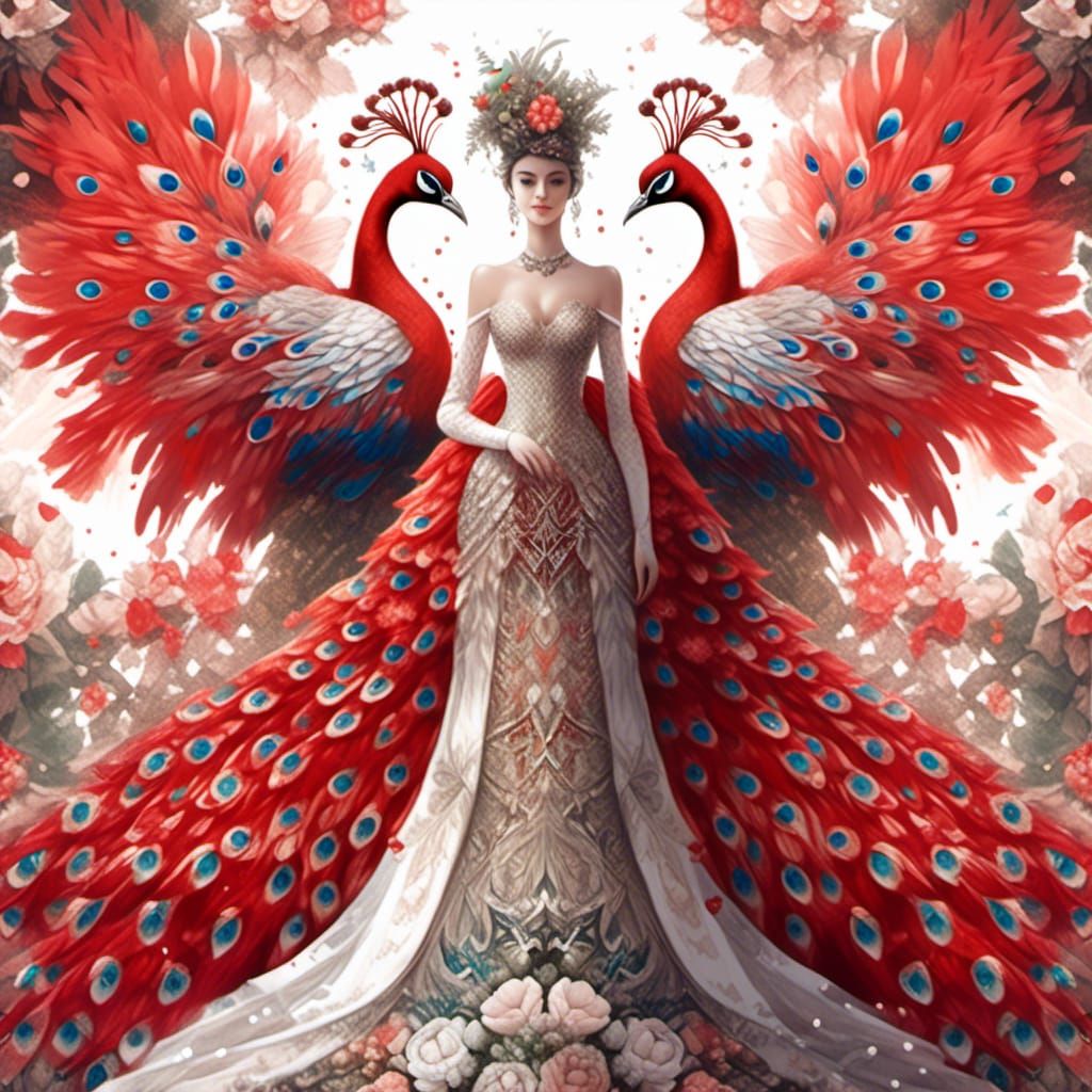 Peacock in Christmas Gown: 3D Photorealistic Art