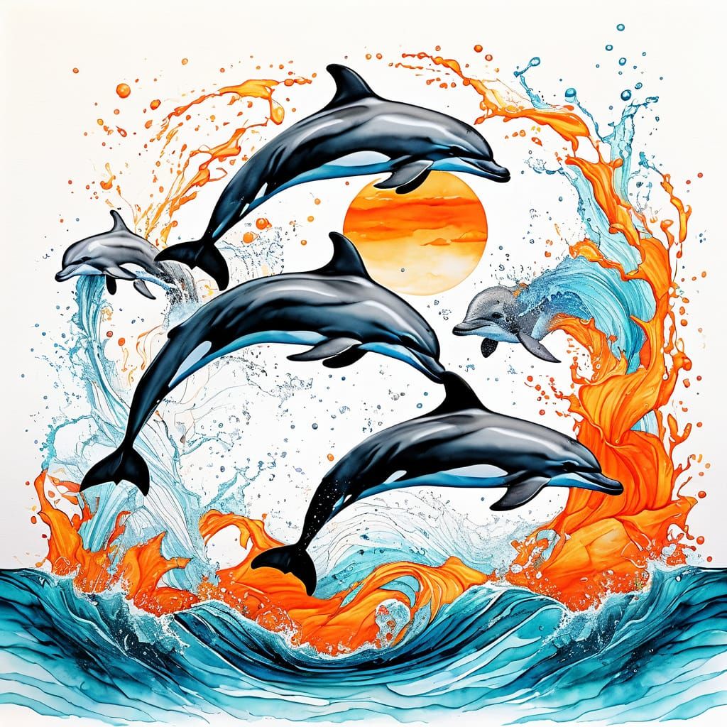 Dolphins Welcome Back in Hyperrealistic Alcohol Ink Style