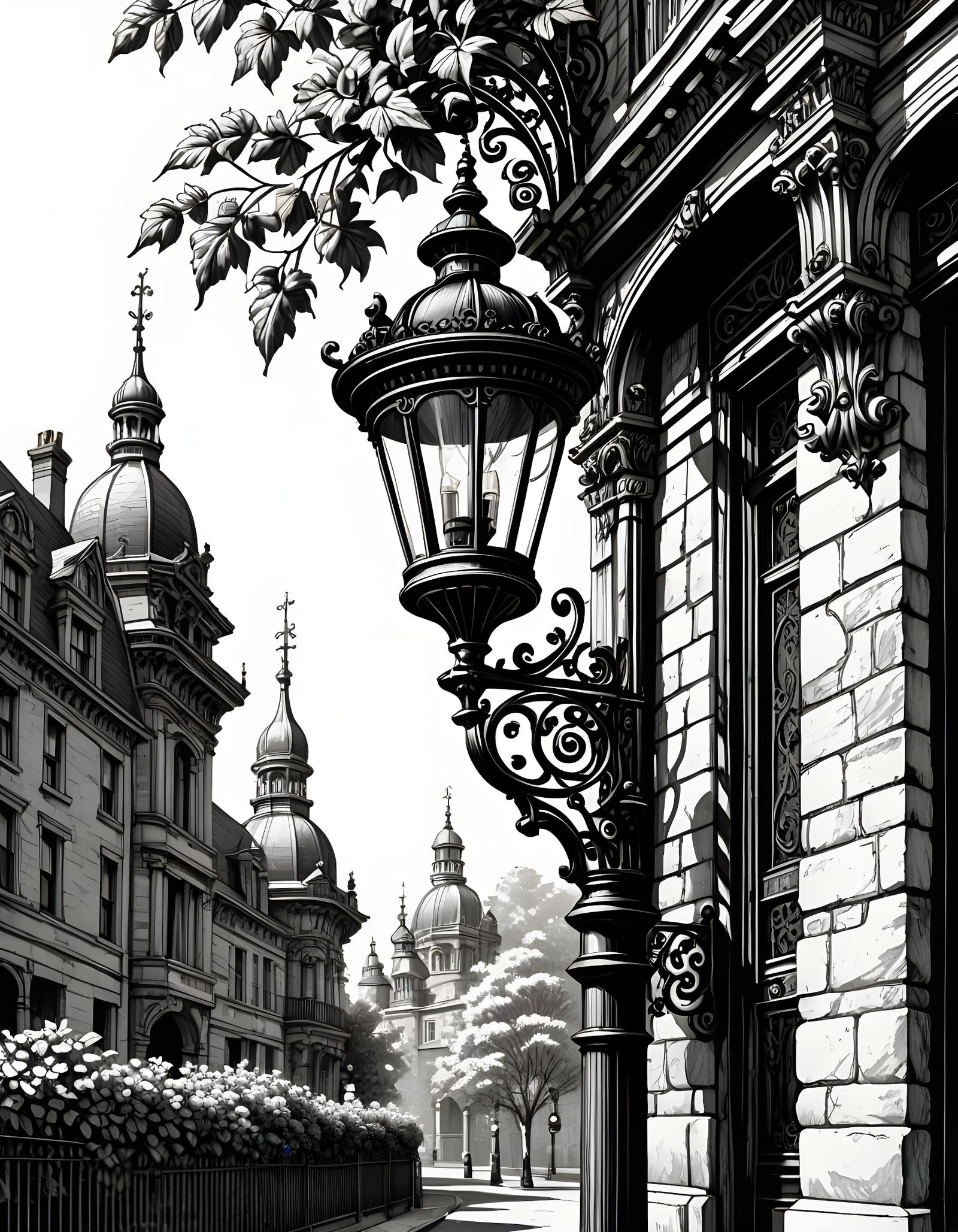 Ornate Victorian Street Lantern Line Art