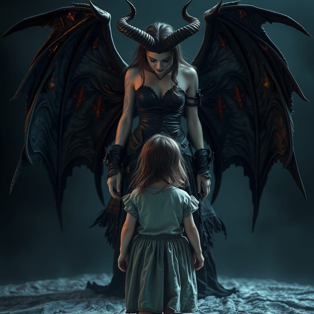 Menacing Demoness Overlooks Little Girl: Hyperrealistic HDR ...