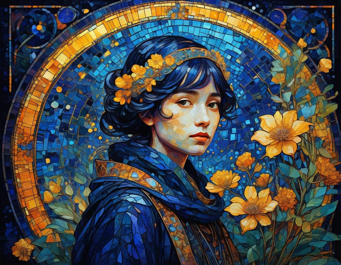 Ethereal Adventurer Portrait in Art Nouveau Style