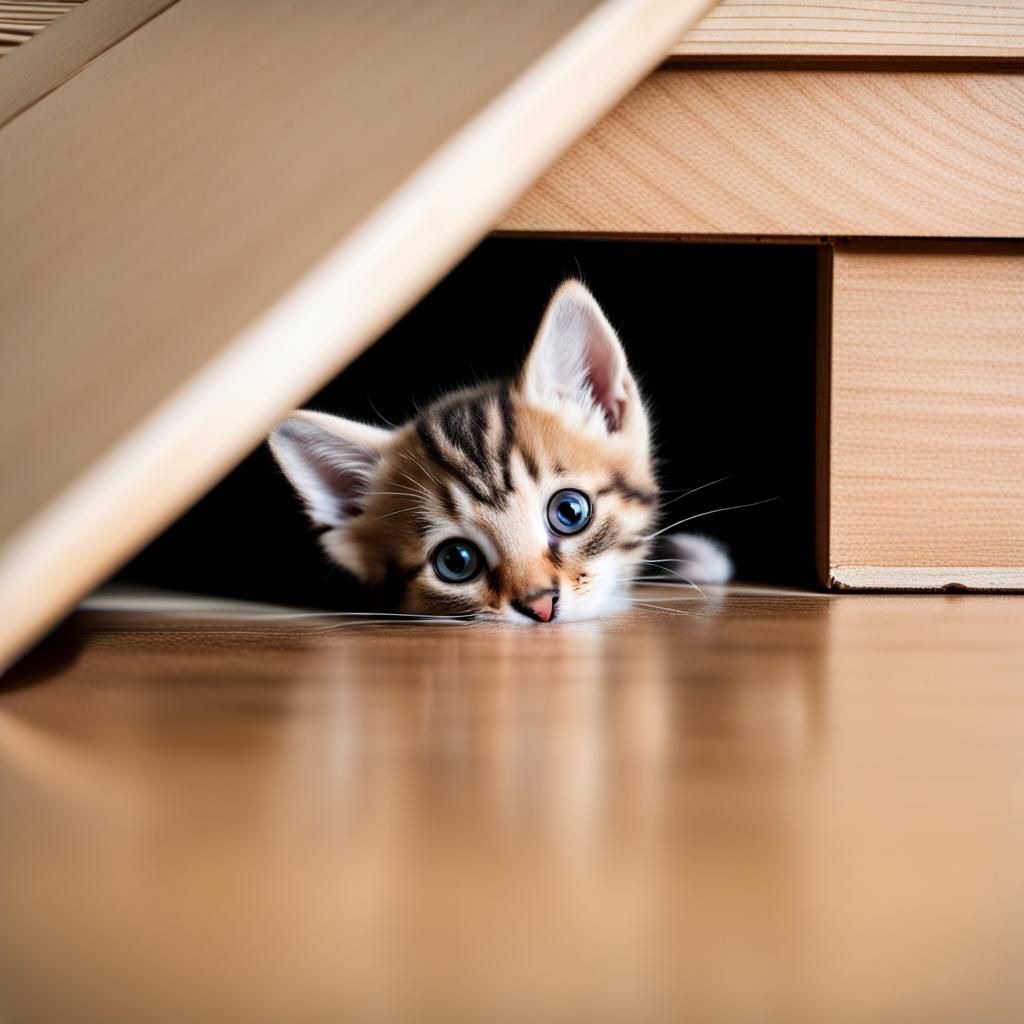 Kitten Peeks Out From Under Trapdoor