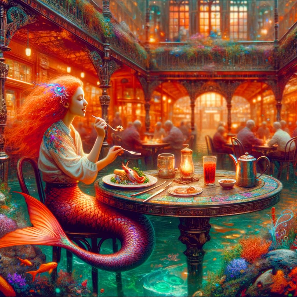 Fantasy Mermaid Dines in London's Underwater Cafe