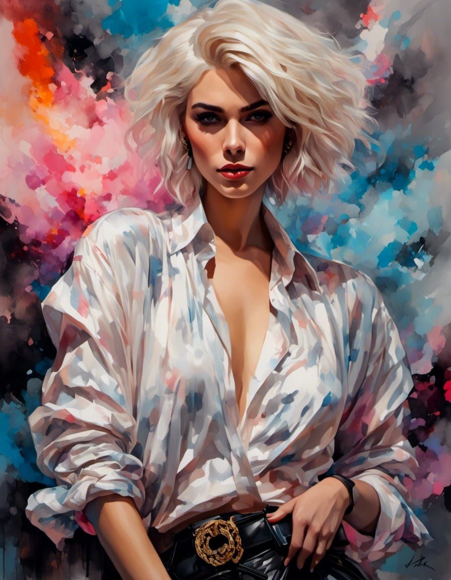 Tomboy Portrait with Bleached Hair in Gouache Style