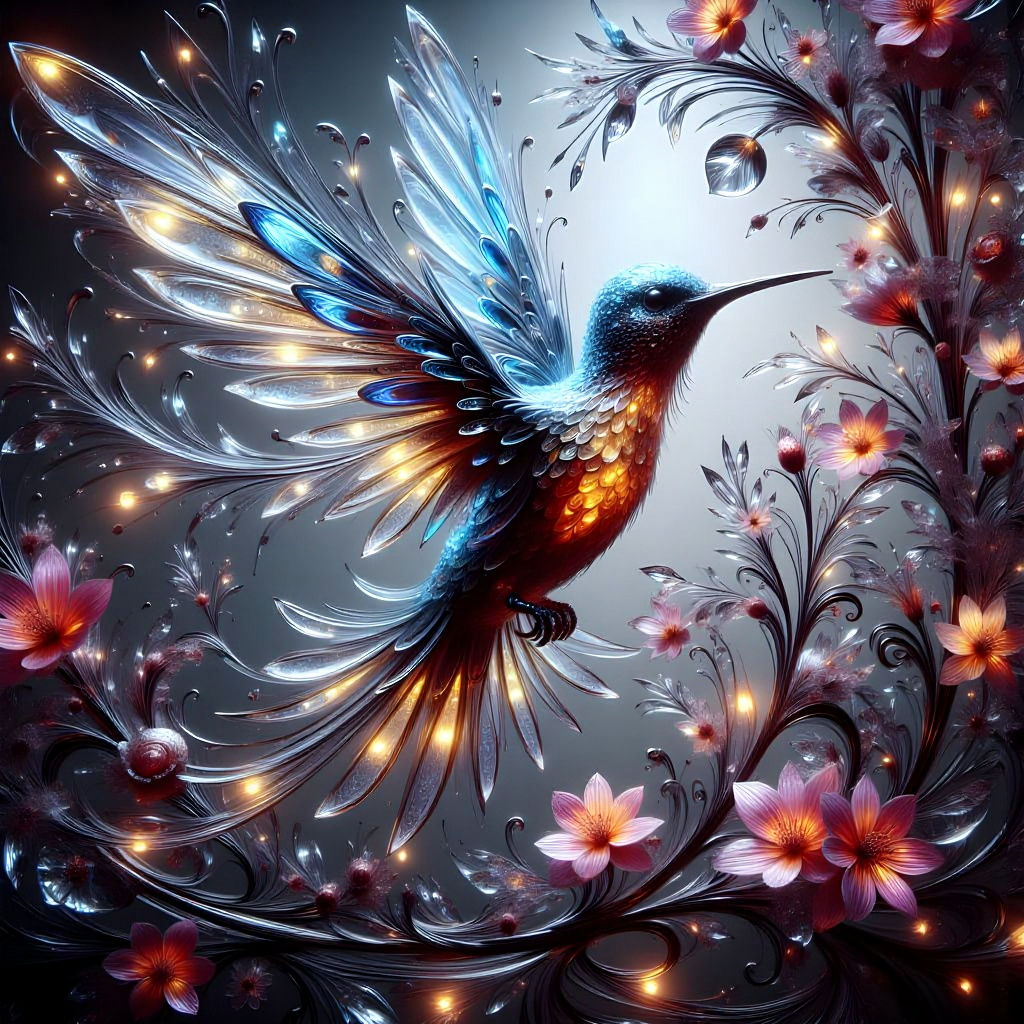 Hummingbird and Flowers