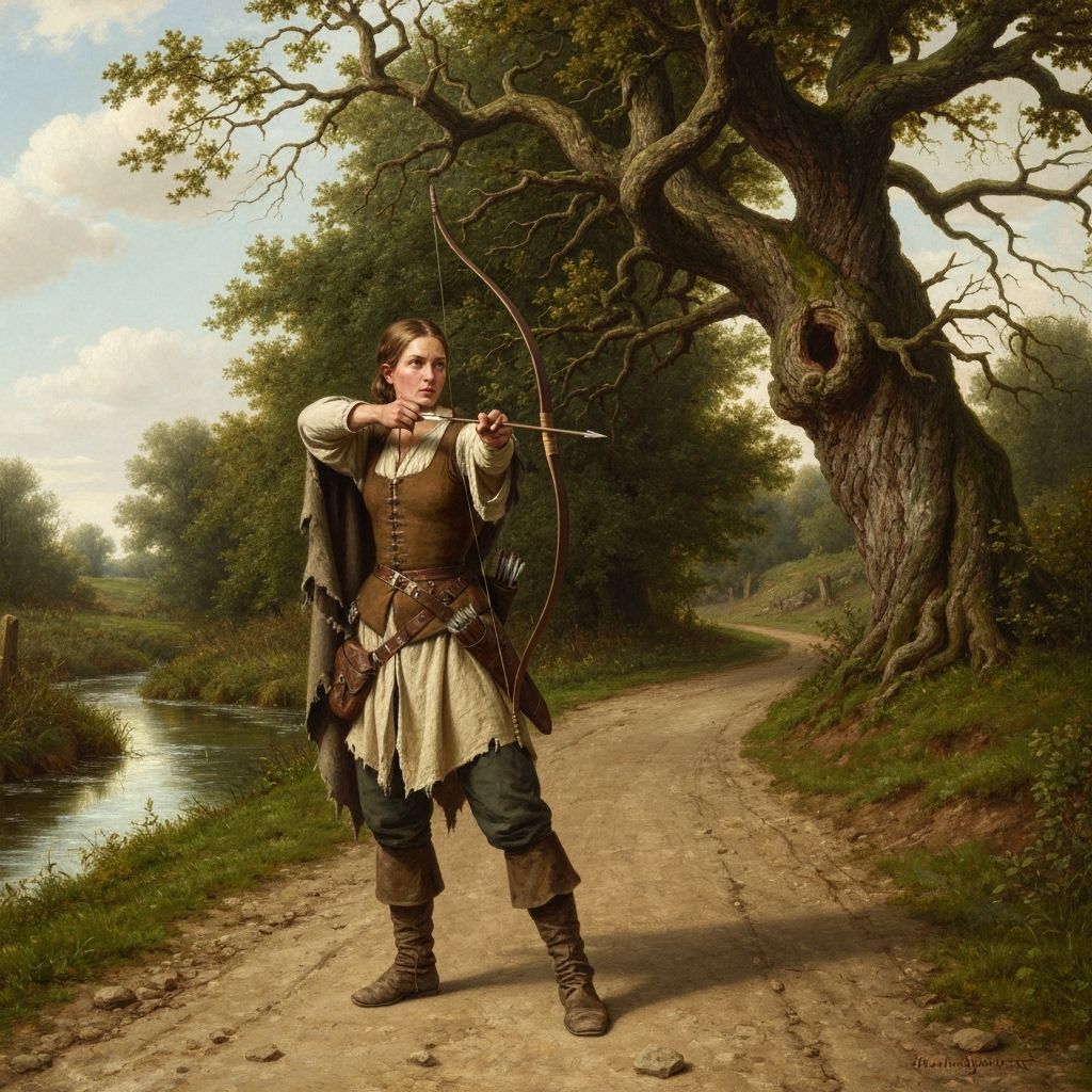 Highwaywoman Points Bow in Dramatic Lighting