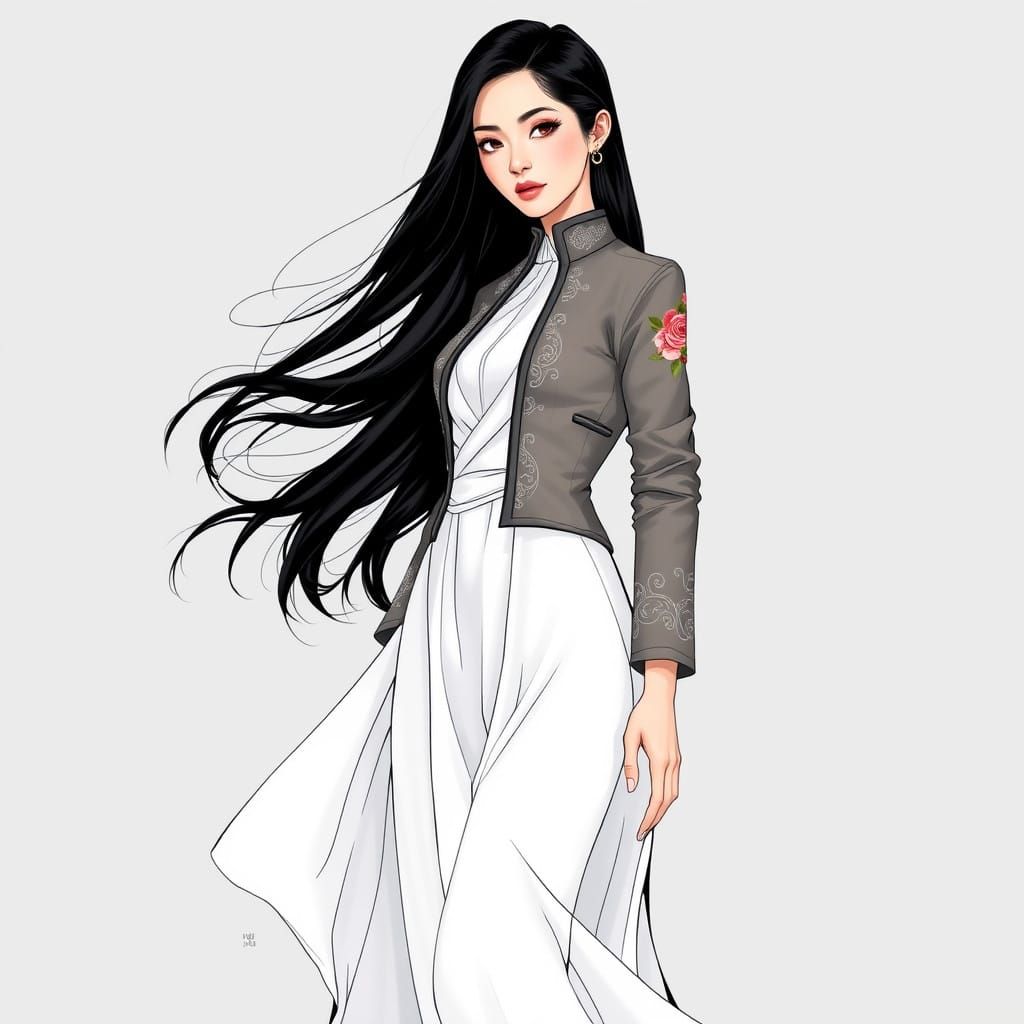 Elegant Asian Woman in Traditional Attire