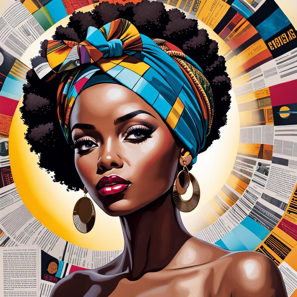 Afro-Centric Woman Profile in Collage Style