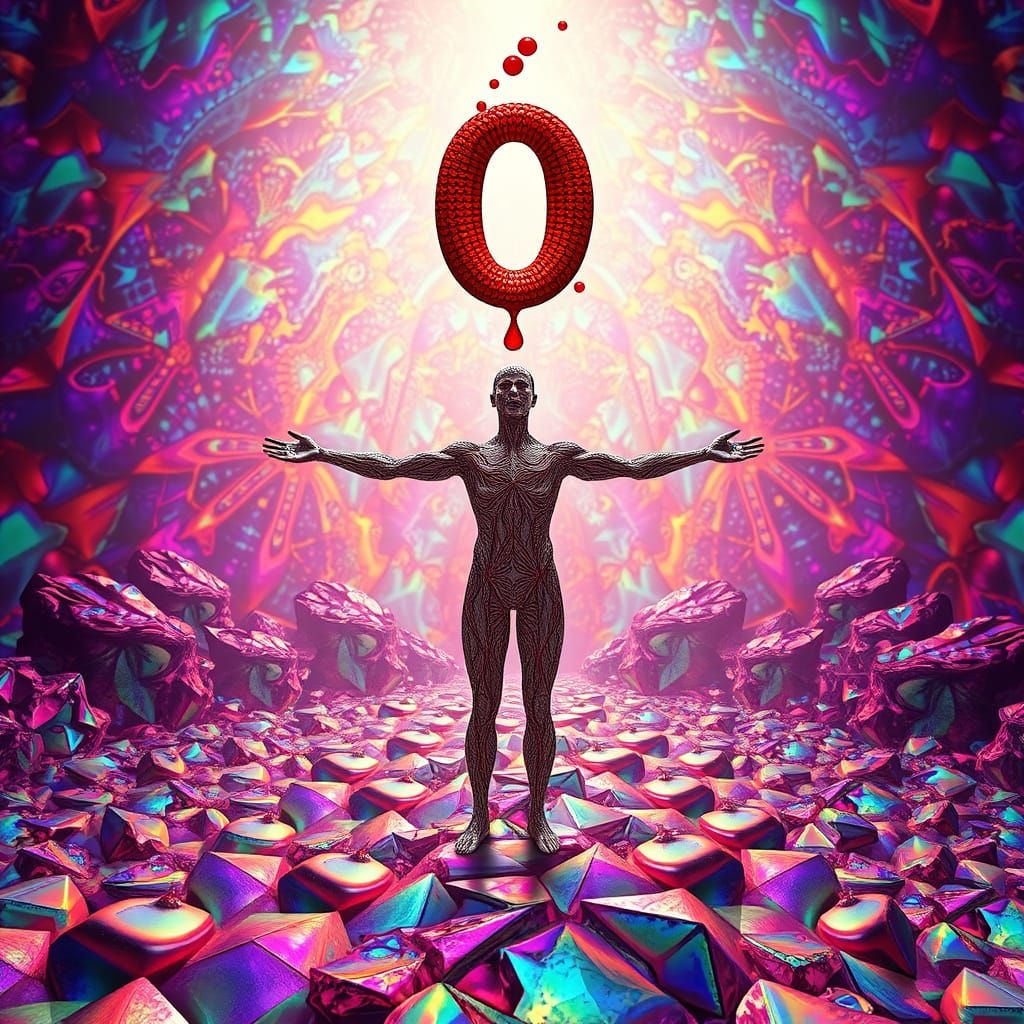 Fractal Human Being in Vibrant, Iridescent Landscape