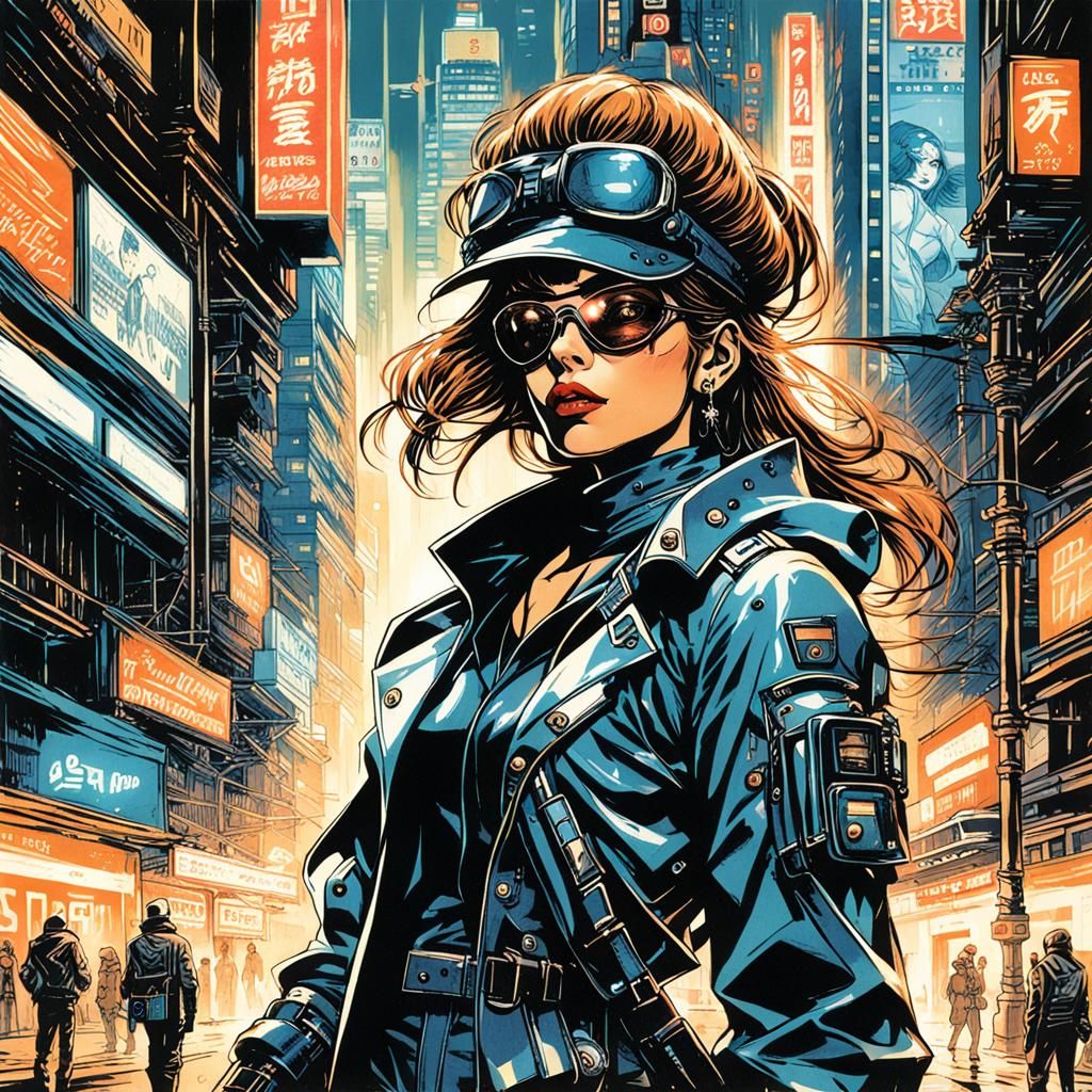 Cyberpunk Detective in Gritty New York, Masamune Shirow Styl...
