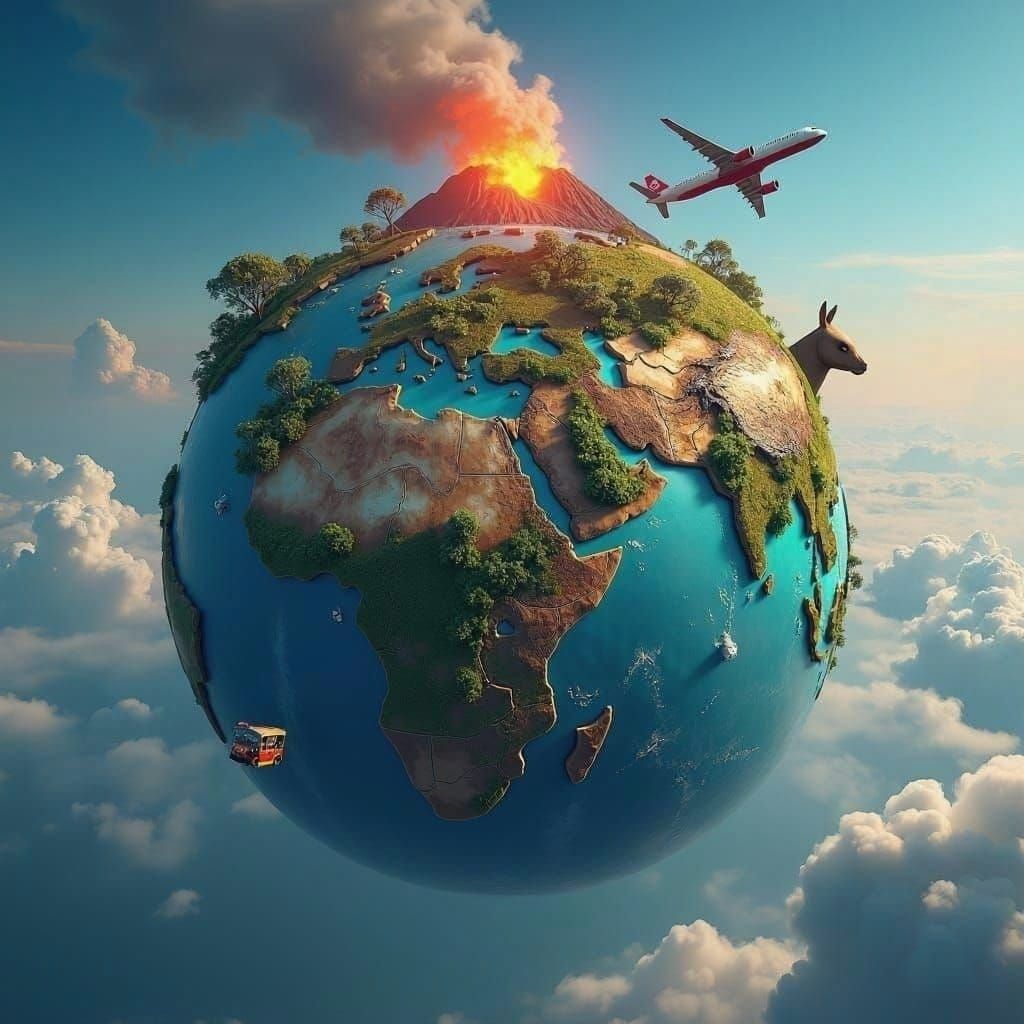 Globe with Animals and Airplane: Fantasy Concept Art