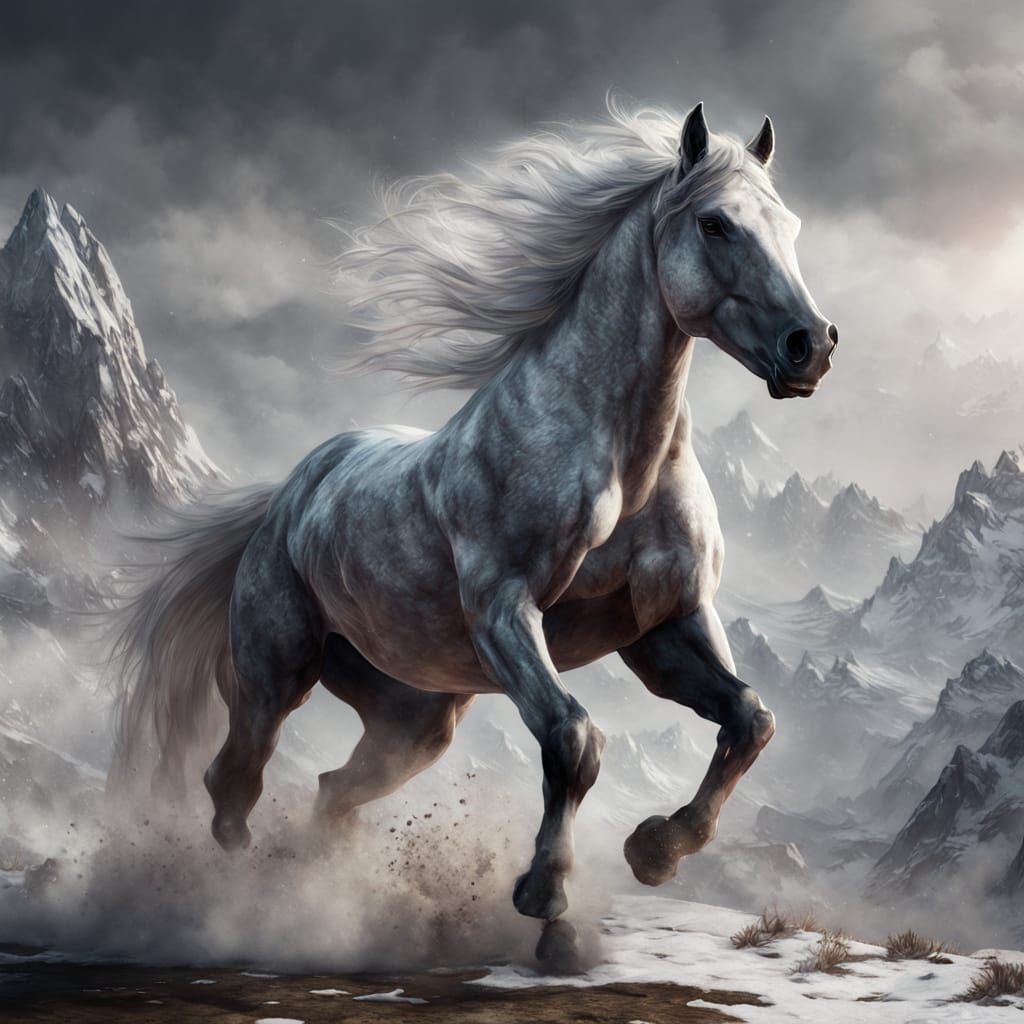 Dramatic Wild Horse in a Snowy Fantasy Landscape