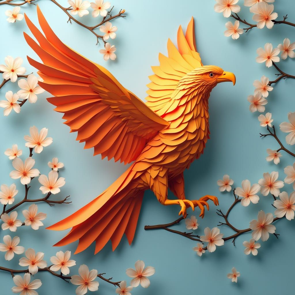 Vibrant Origami Eagle in Anime Style