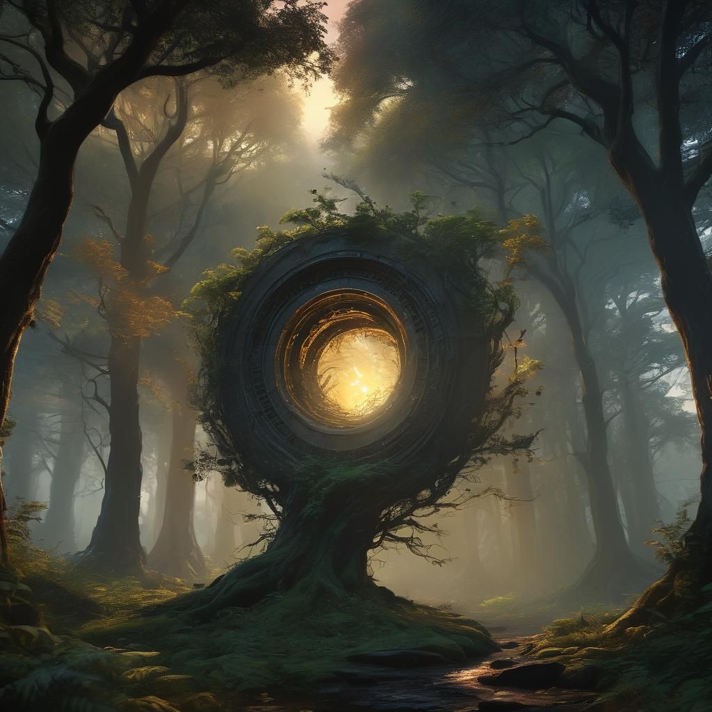 Ethereal Portal in Forest: Digital Matte Painting