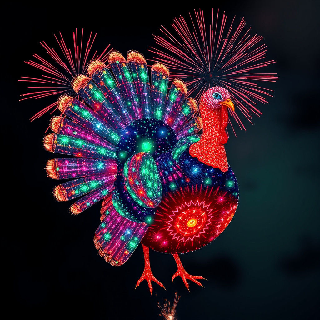 Colorful Fireworks Form Turkey in Surrealist Style