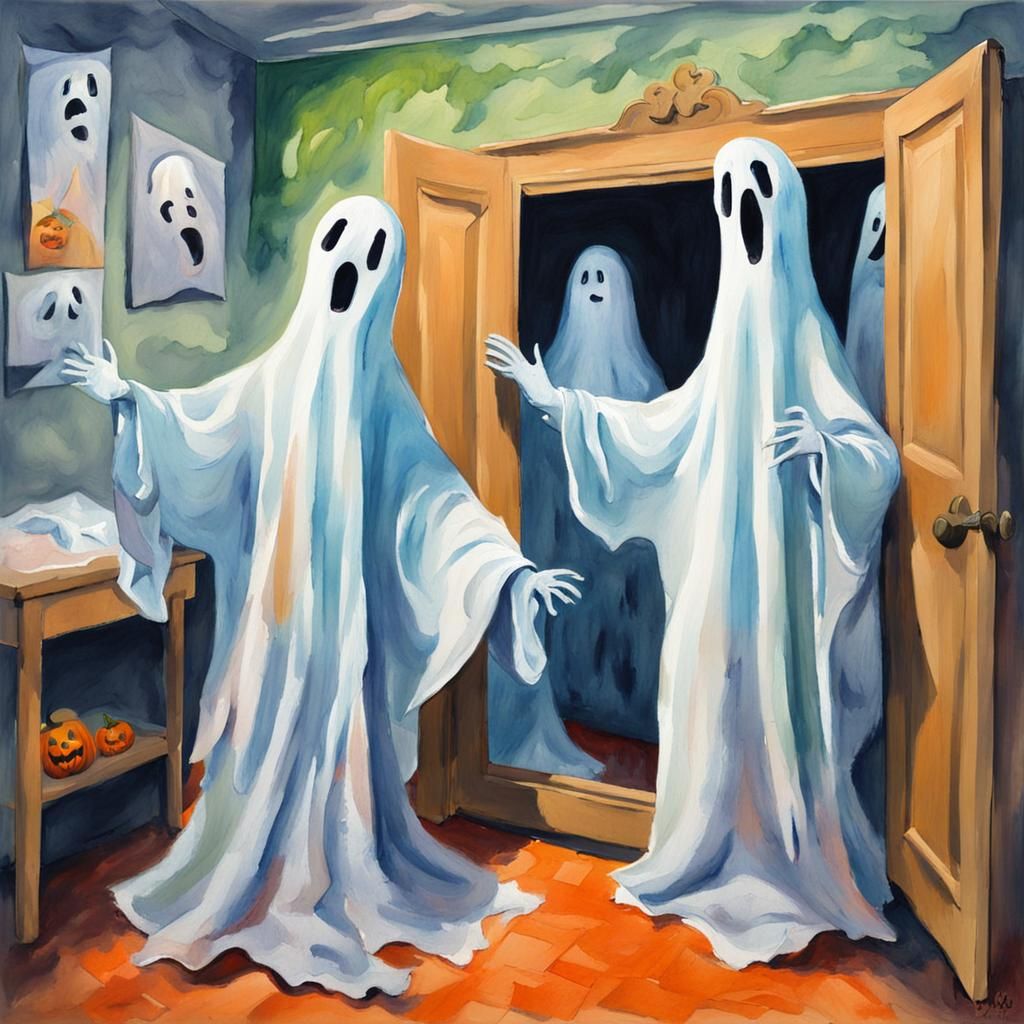 Funny Halloween Ghosts Try on Sheets: Gouache Style
