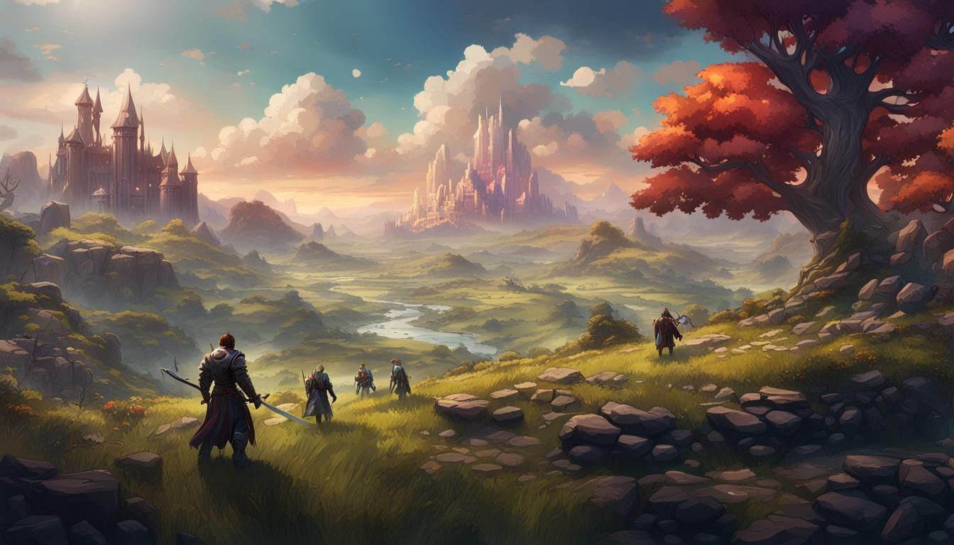 JRPG Menu with Heroes and Landscape