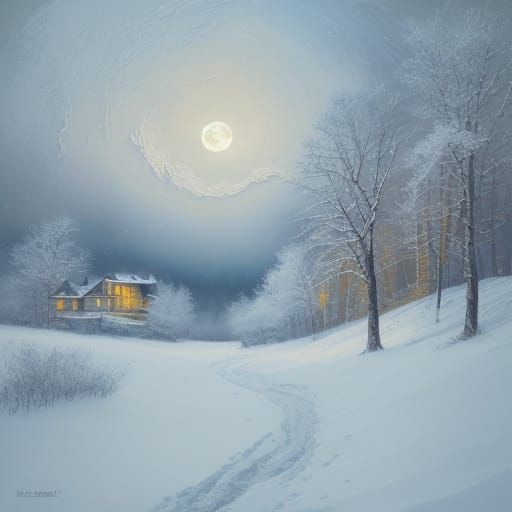 Neo-Impressionist Winter Moonscape in Oil