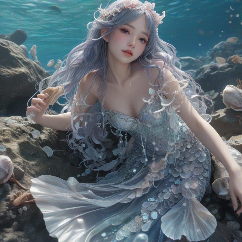 Mermaid Enjoying Oysters in Crystal Blue Waters