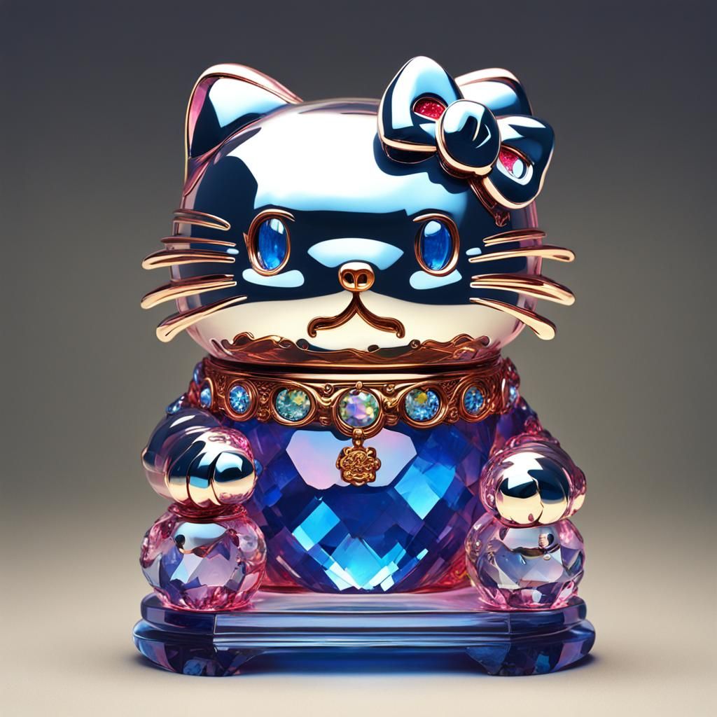 Crystal Hello Kitty Maneki Neko Sculpture