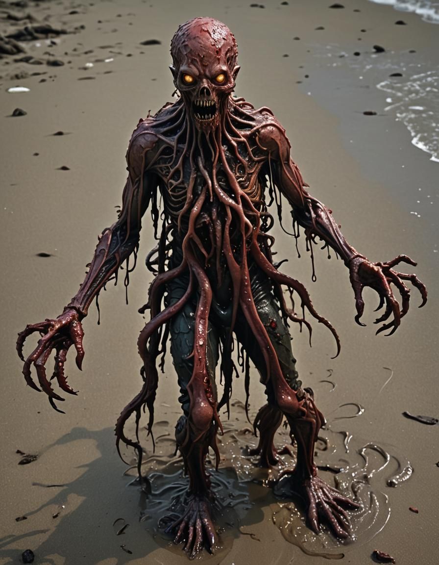 Horrifying Lovecraftian Monster Emerges on Beach