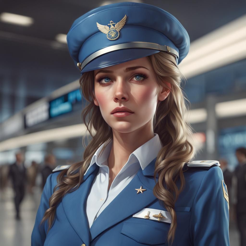 Girl in Blue Uniform: Hyperdetailed Portrait