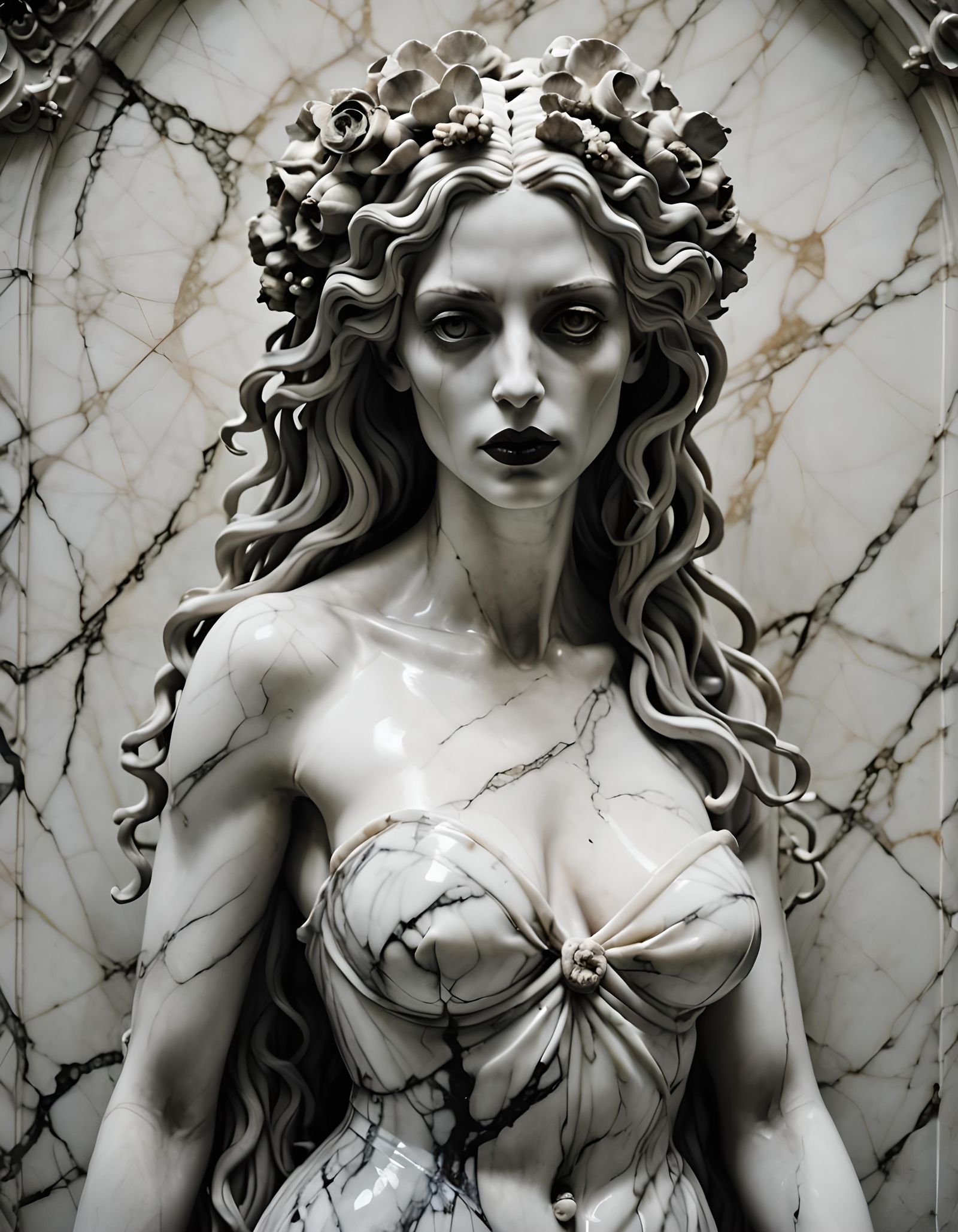 Marble Nude Woman Portrait in Gothic Style