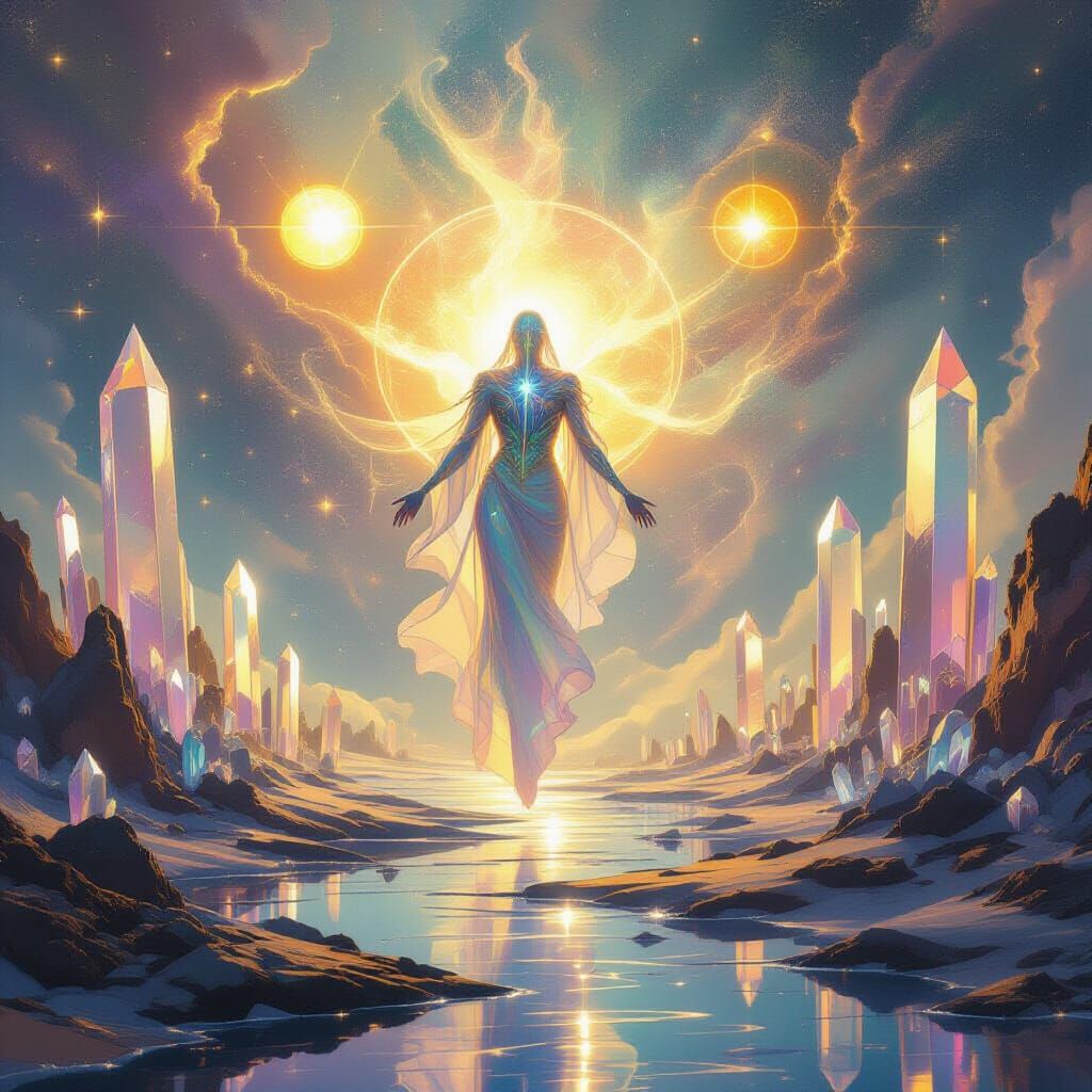 Celestial Being Descends on Alien Landscape