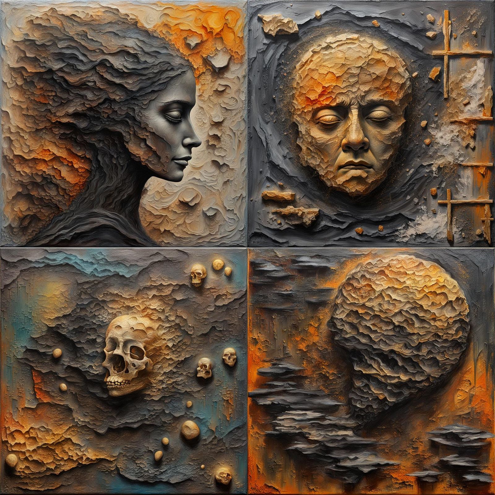 Textured Impasto Collage with Mixed Media Elements