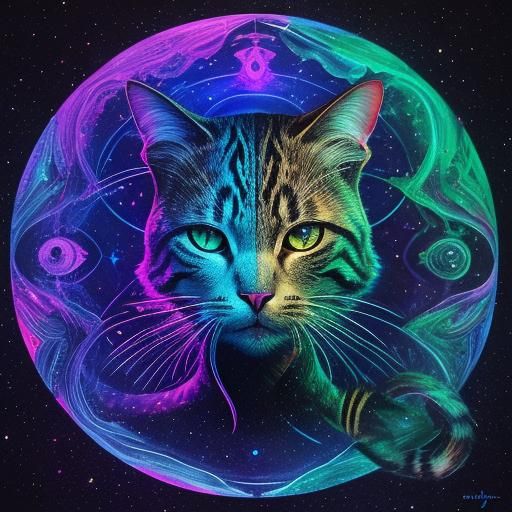 Astral Cat Fish: Holographic Cosmic Illustration