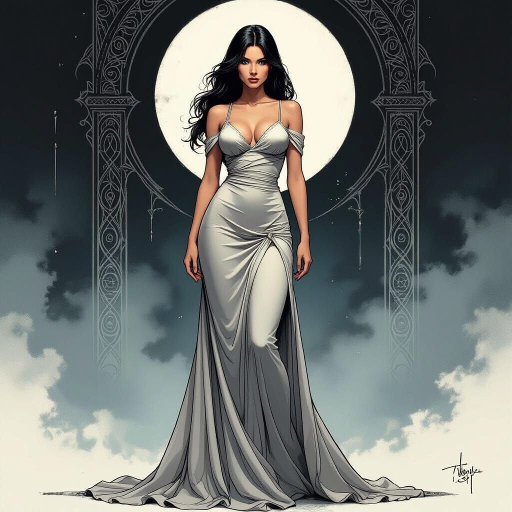Heroic Woman in Mystical Setting, Comic Book Art