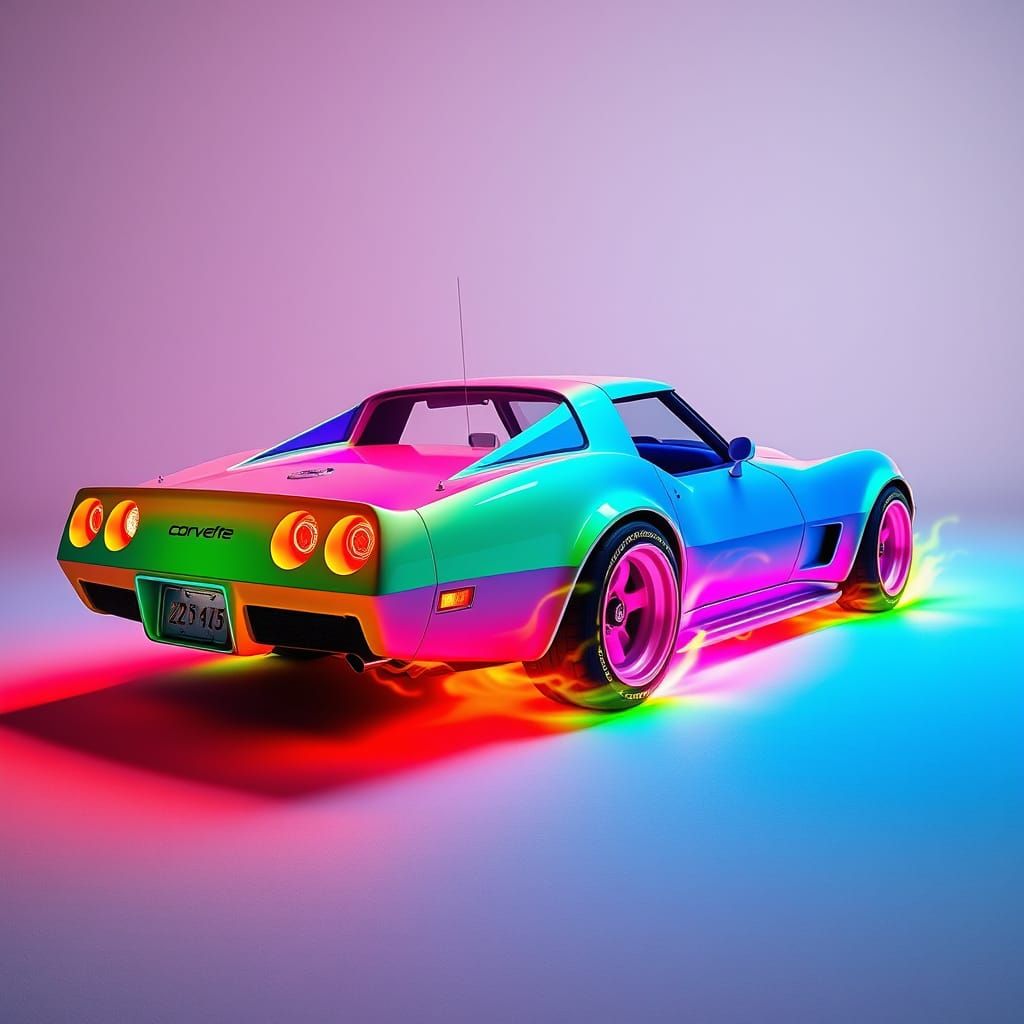 Corvette C3 with Neon Spray Paint and Rainbow Flames