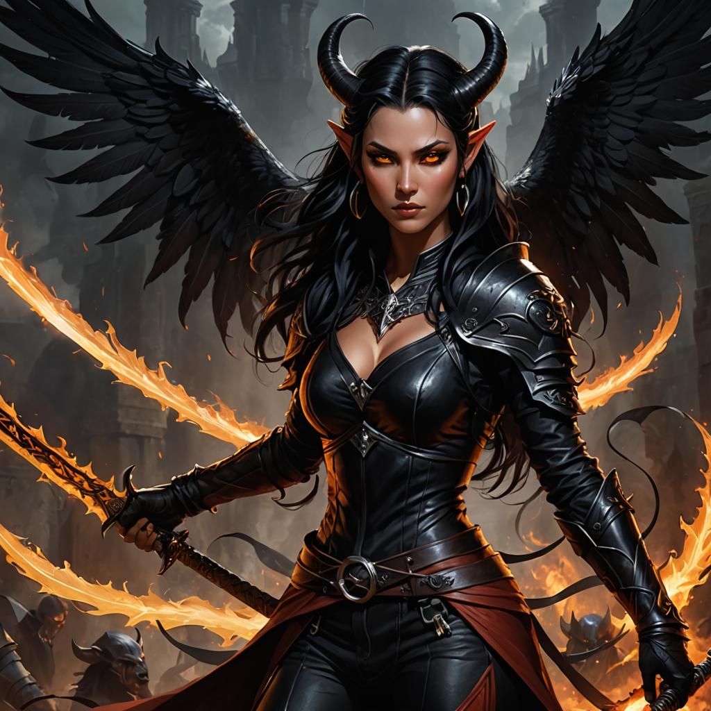 Aasimar Tiefling Hybrid Woman with Fiery Aura