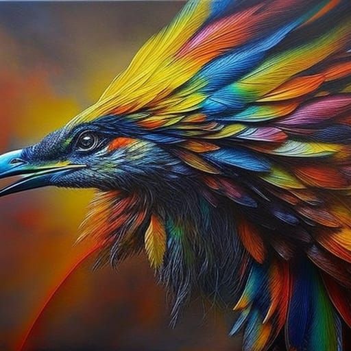 Rainbow Phoenix in Mixed Media Rembrandt Style