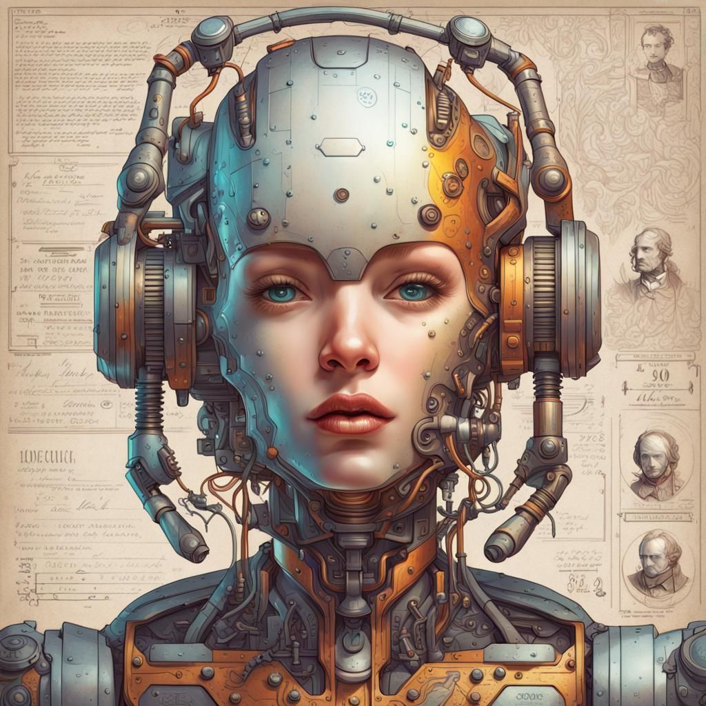 Vintage Robot Advertisement in Art Nouveau Style